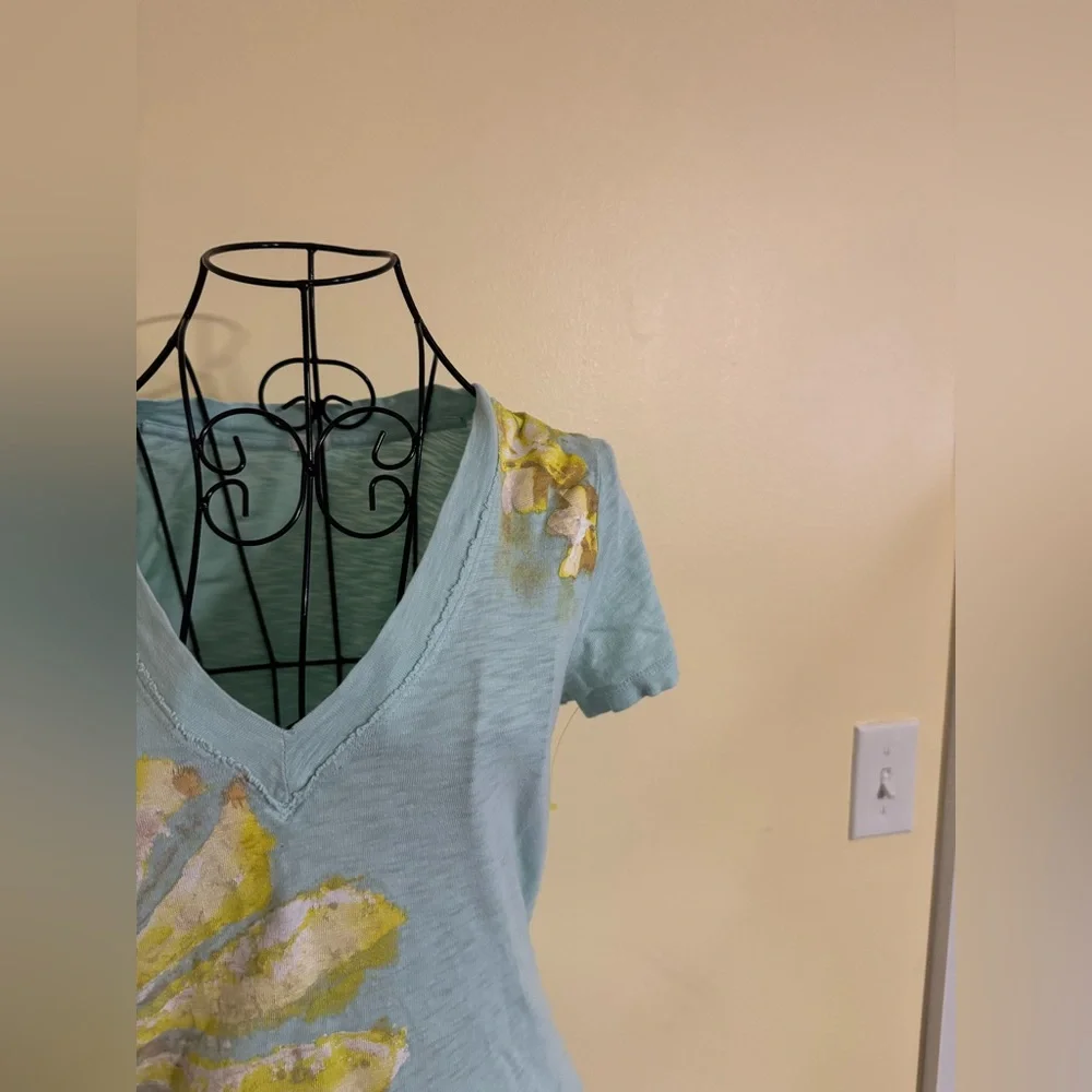 J. Crew Light Blue Floral Short Sleeve V-Neck Tee